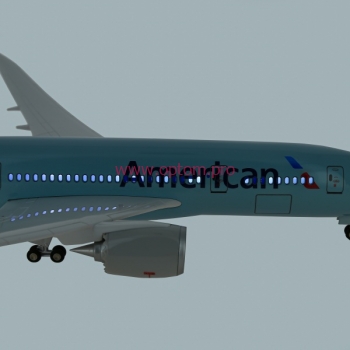 Большая модель самолета Боинг 787 Dreamliner, авиакомпании American Airlines, с освещением салона. Длина 41 см. Оптом и в розницу.